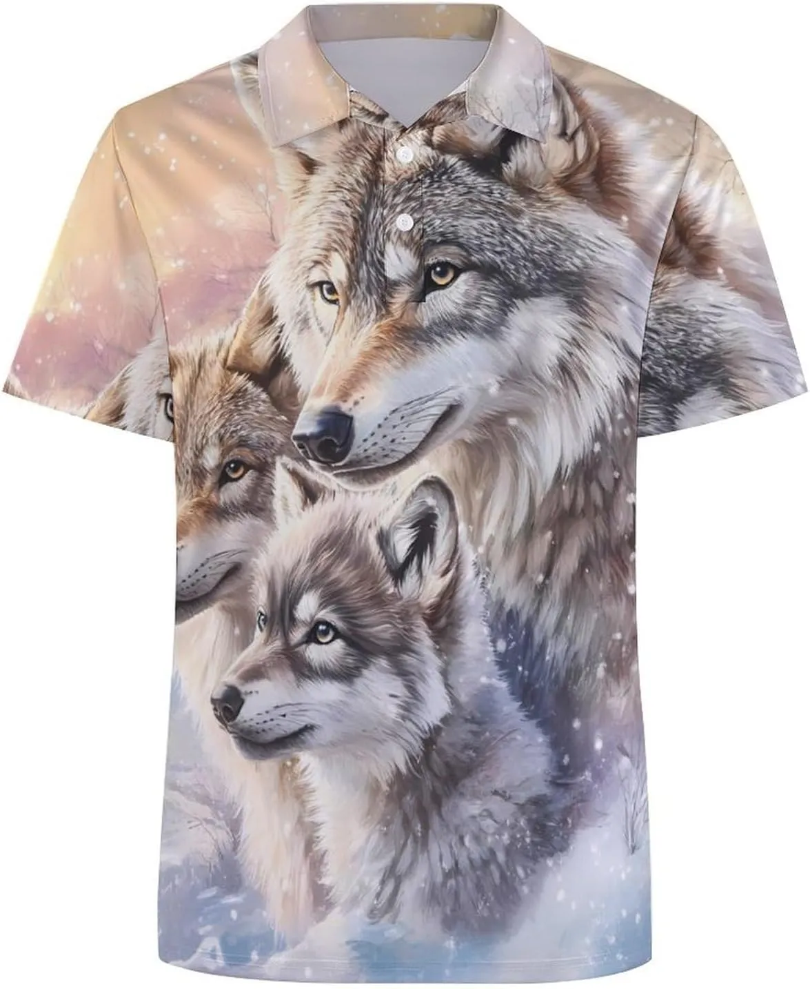 Wolf Warm Winter Snow Mens Polo Shirts Quick Dry Short Sleeve T-shirts Slim Tennis Collared Tees Tops