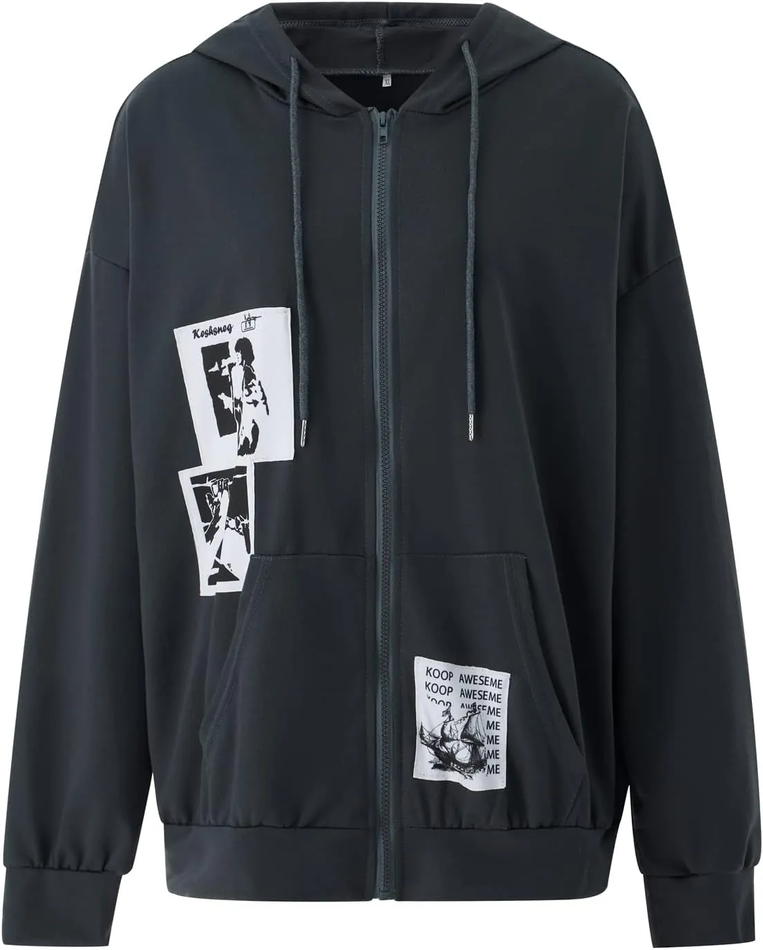 Women Girls Y2k Zip Up Hoodie Vintage Graphic Long Sleeve Oversized Jackets Harajuku Grunge Hooded Sweatshirt