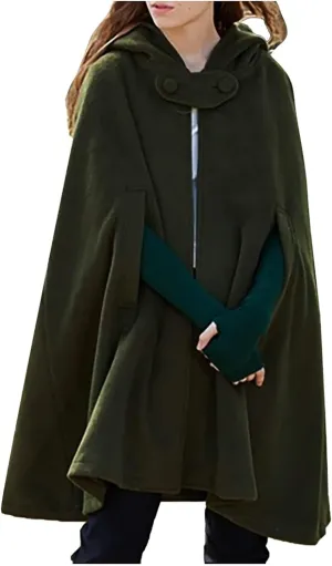 Women Poncho Cape Coat 2024 Fall Fashion Renaissance Hooded Cardigan Winter Open Front Witch Cloak Outwear Jacket
