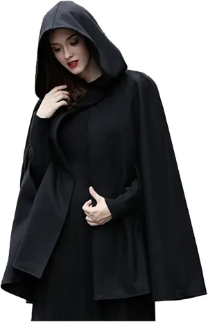 Women Poncho Cape Coat 2024 Fall Fashion Renaissance Hooded Cardigan Winter Open Front Witch Cloak Outwear Jacket