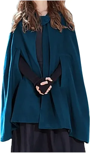 Women Poncho Cape Coat 2024 Fall Fashion Renaissance Hooded Cardigan Winter Open Front Witch Cloak Outwear Jacket