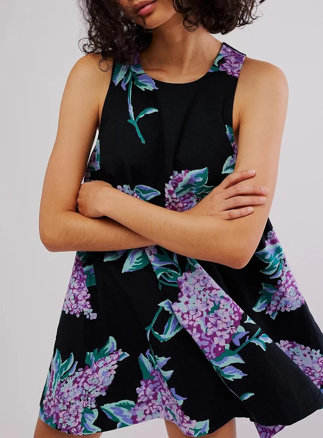 Women Sleeveless Tank Dress Y2k Floral Summer Dresses Back Zipper Linen Mini Dress Backless Beach Sundress