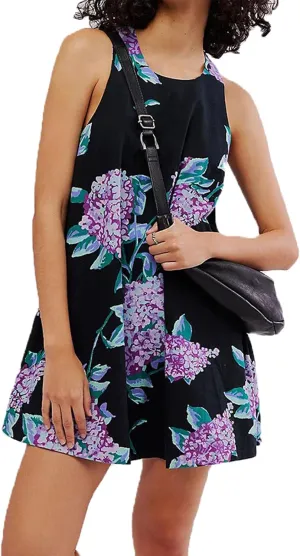 Women Sleeveless Tank Dress Y2k Floral Summer Dresses Back Zipper Linen Mini Dress Backless Beach Sundress