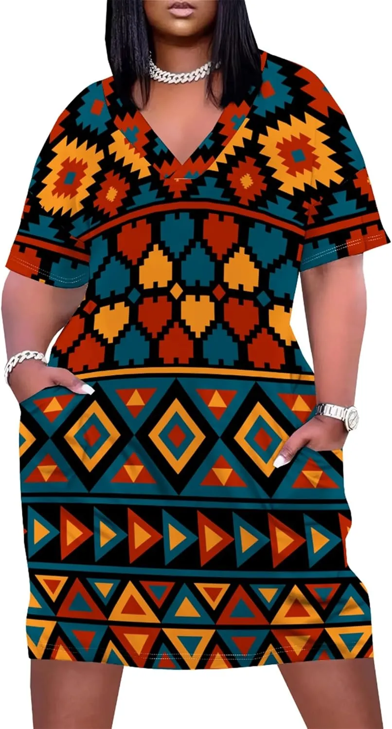 Womens African Dresses Sexy Casual T Shirt Dresses Oversized Baggy Summer Sundress