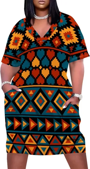 Womens African Dresses Sexy Casual T Shirt Dresses Oversized Baggy Summer Sundress