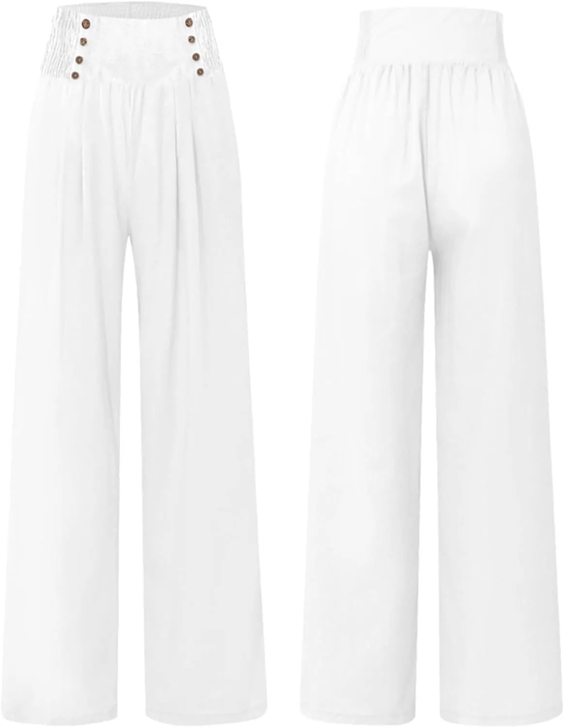 Women's Casual Long Palazzo Pants Cotton Linen Elastic High Waist Wide Leg Pant Loose Lounge Comfy Beach Trousers