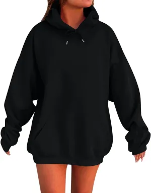 Womens Casual Soild Color Long Sleeve Hoodies Oversized Trendy Loose Fit Sweatshirts with Pockets Plus Size S-5xl