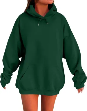 Womens Casual Soild Color Long Sleeve Hoodies Oversized Trendy Loose Fit Sweatshirts with Pockets Plus Size S-5xl