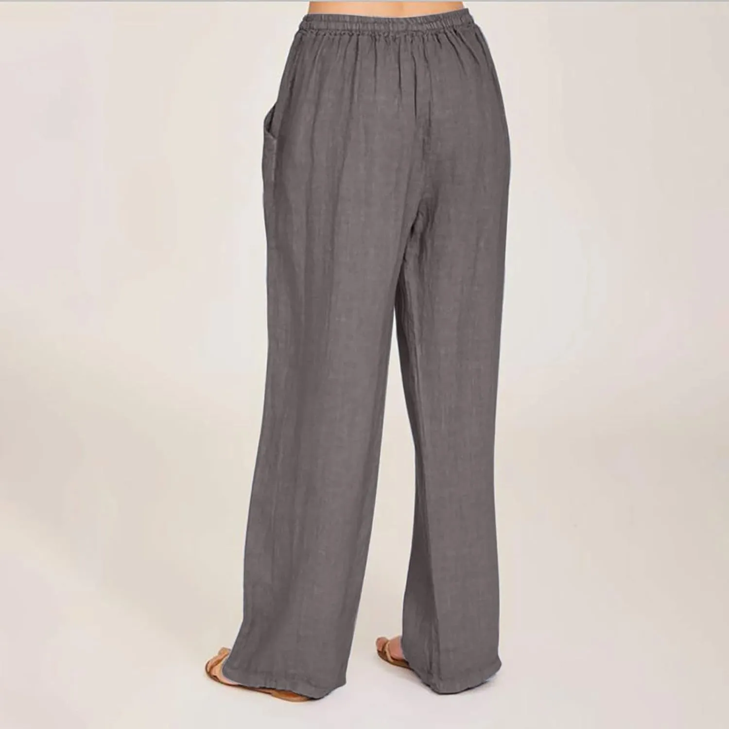 Women's Cotton Linen Palazzo Pants Wide Leg Beach Pants Summer Lightweight Pants Plus Size Lounge Pants with Pockets