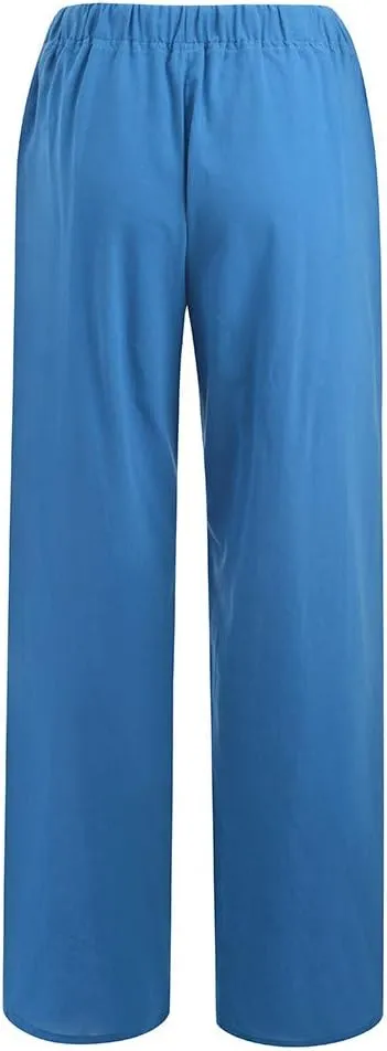 Women's Cotton Linen Palazzo Pants Wide Leg Beach Pants Summer Lightweight Pants Plus Size Lounge Pants with Pockets