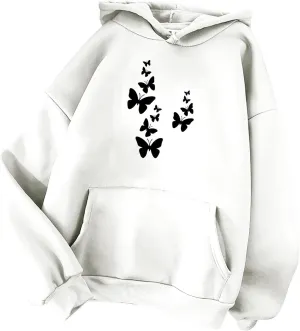 Womens Fashion Sweatshirt 2023 Long Sleeve Butterfly Graphic Drawstring Cute Pullover Hoodies Slim Casual Shirts with Pocket