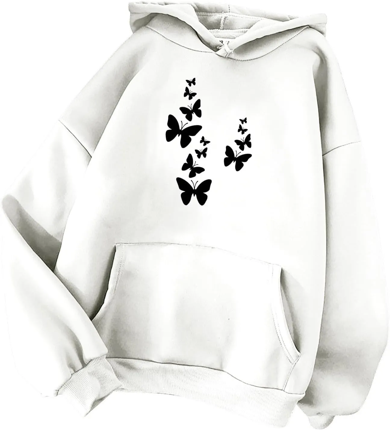 Womens Fashion Sweatshirt 2023 Long Sleeve Butterfly Graphic Drawstring Cute Pullover Hoodies Slim Casual Shirts with Pocket