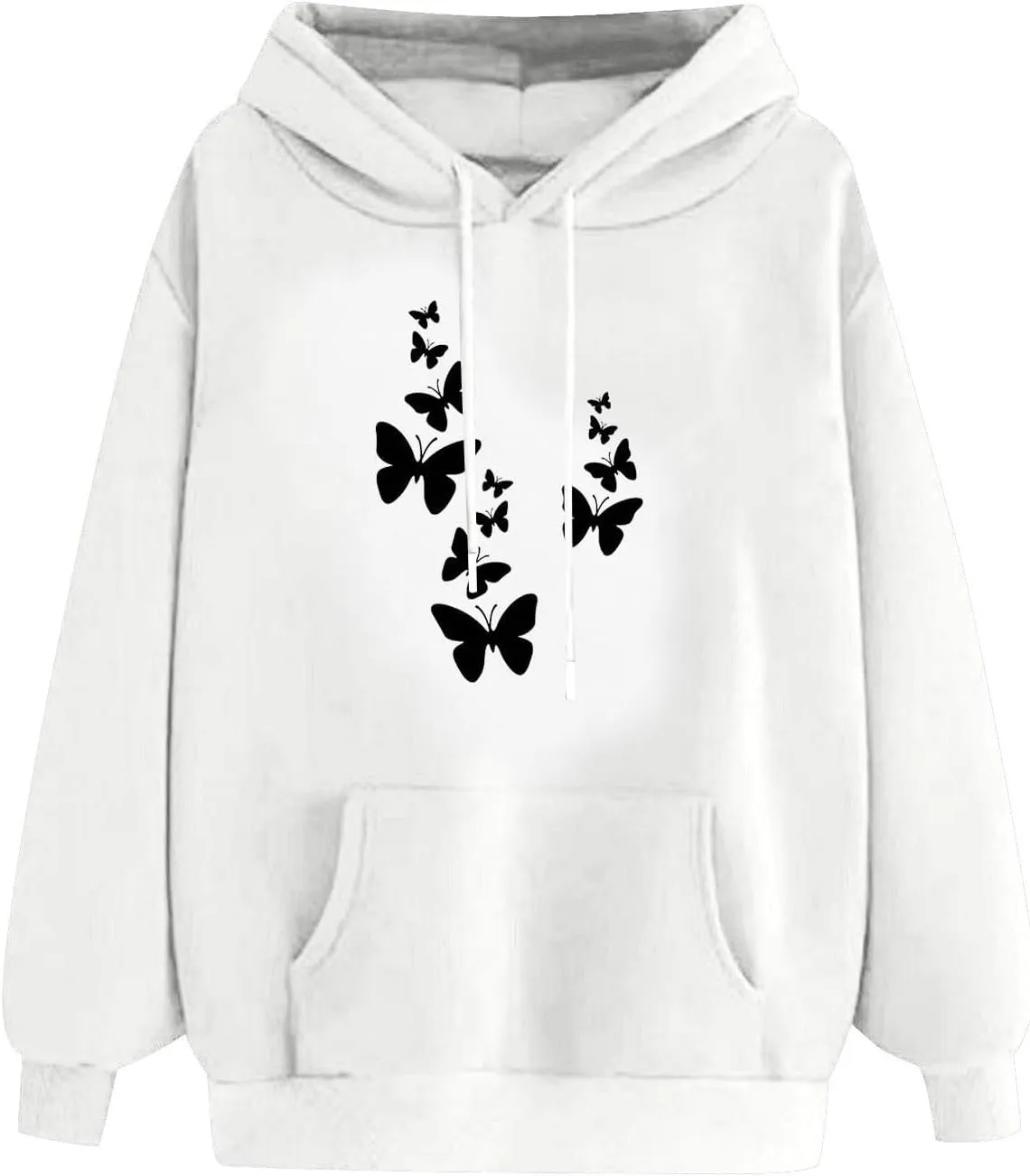 Womens Fashion Sweatshirt 2023 Long Sleeve Butterfly Graphic Drawstring Cute Pullover Hoodies Slim Casual Shirts with Pocket