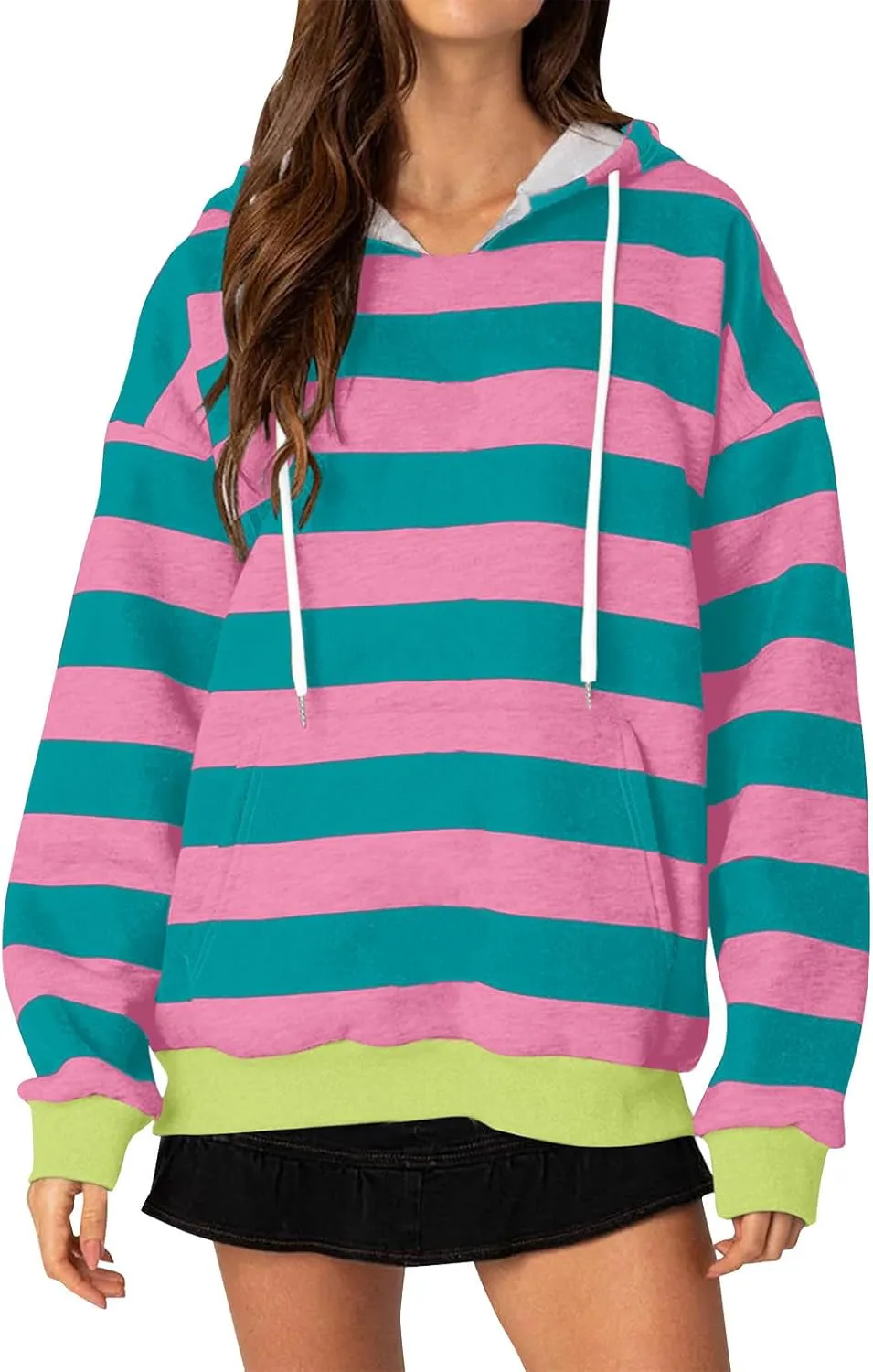 Womens Hoodies Long Sleeve Loose Sweatshirt Graphic Top Drawstring Pullover Hooded Hoodie Fall Outfits with Pocket