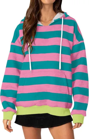 Womens Hoodies Long Sleeve Loose Sweatshirt Graphic Top Drawstring Pullover Hooded Hoodie Fall Outfits with Pocket
