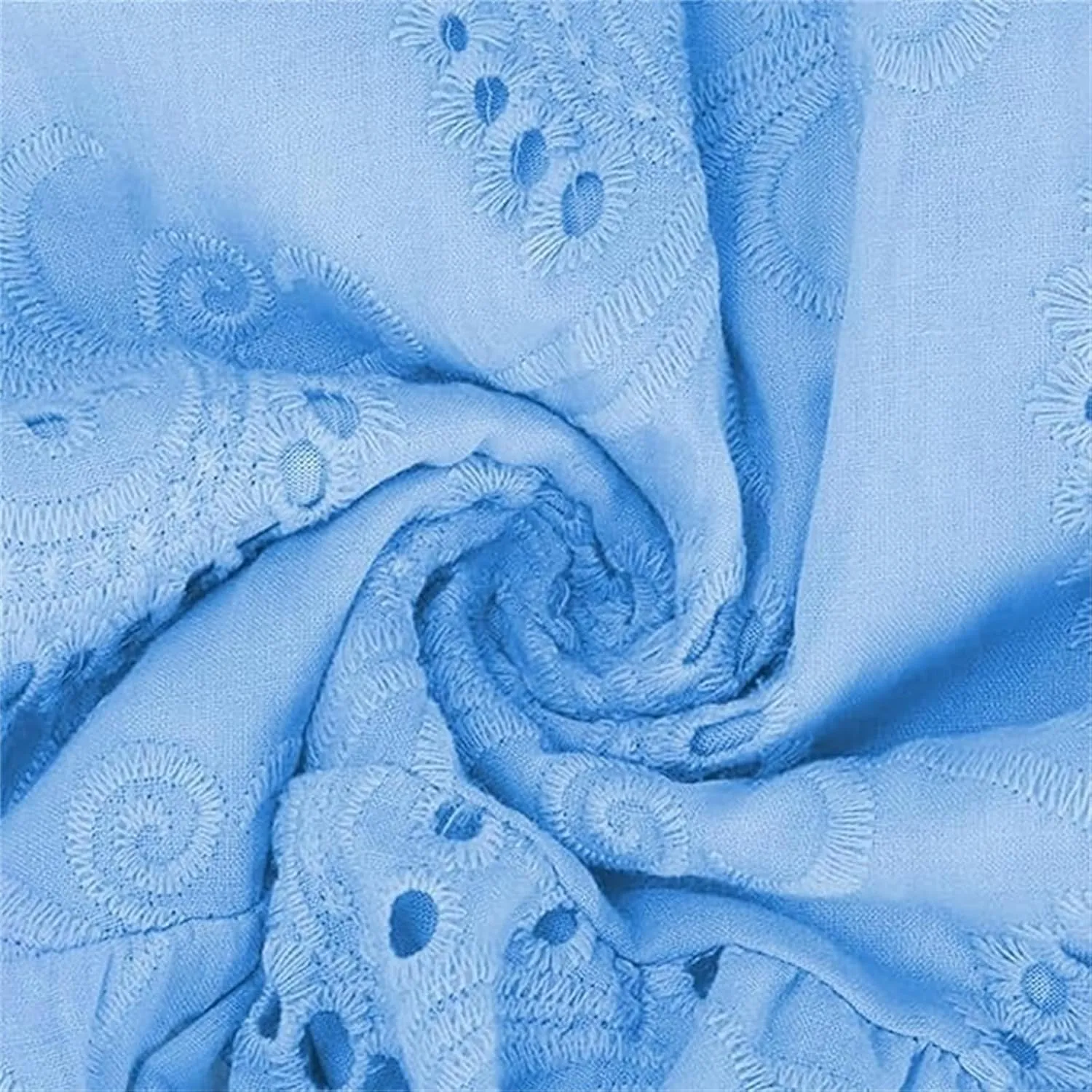 Womens Lace Eyelet Embroidery Maxi Dress, V-Neck Button Trumpet Sleeve Boho Flowy Swing A Line Dress