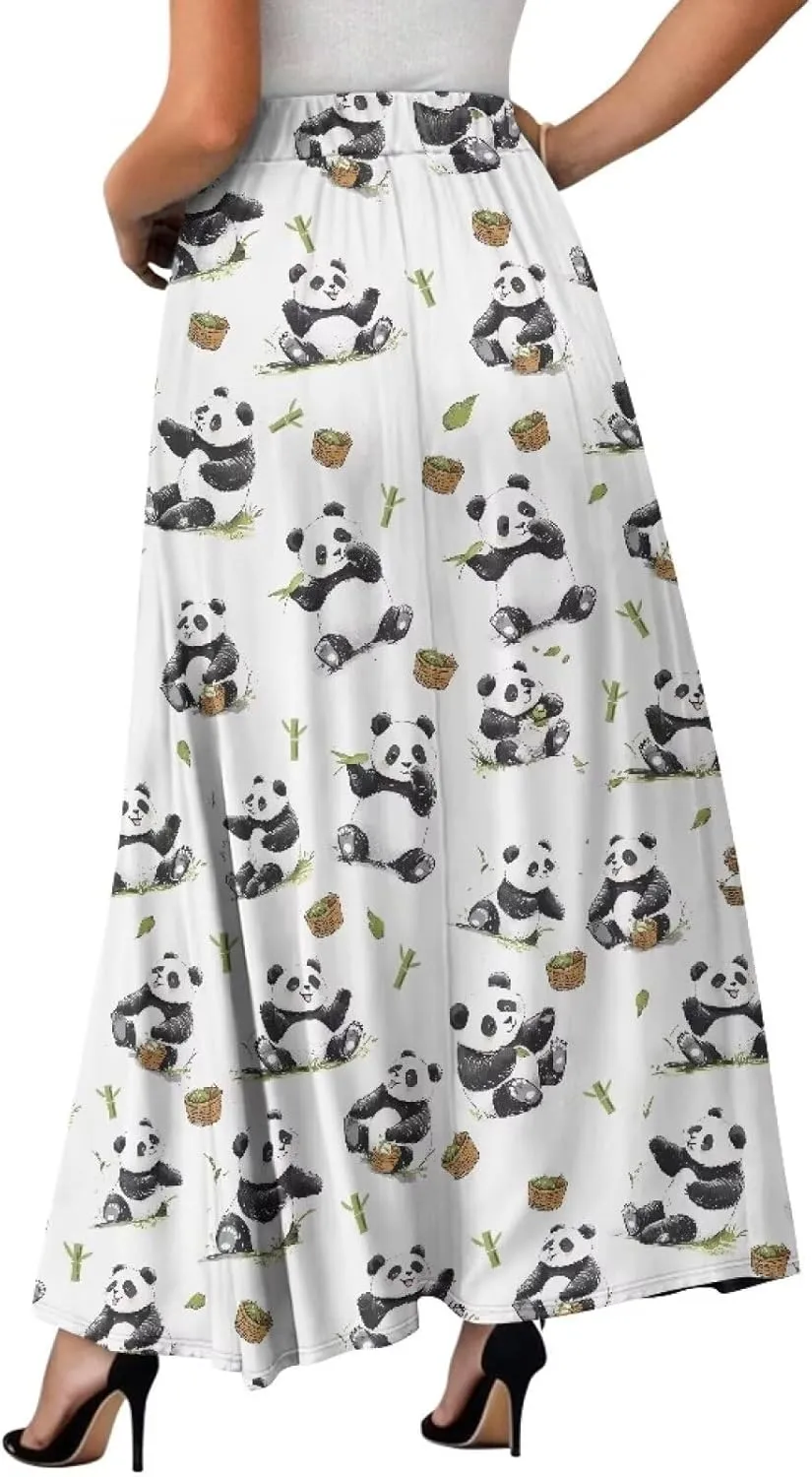 Women's Midi Skirt with Pockets Elastic Waist Flowy Ruffle Casual Summer Boho A-line Skirts Size S-2XL