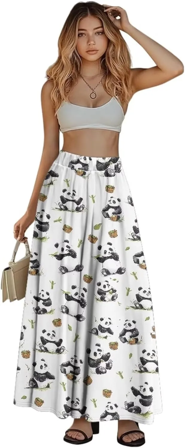 Women's Midi Skirt with Pockets Elastic Waist Flowy Ruffle Casual Summer Boho A-line Skirts Size S-2XL