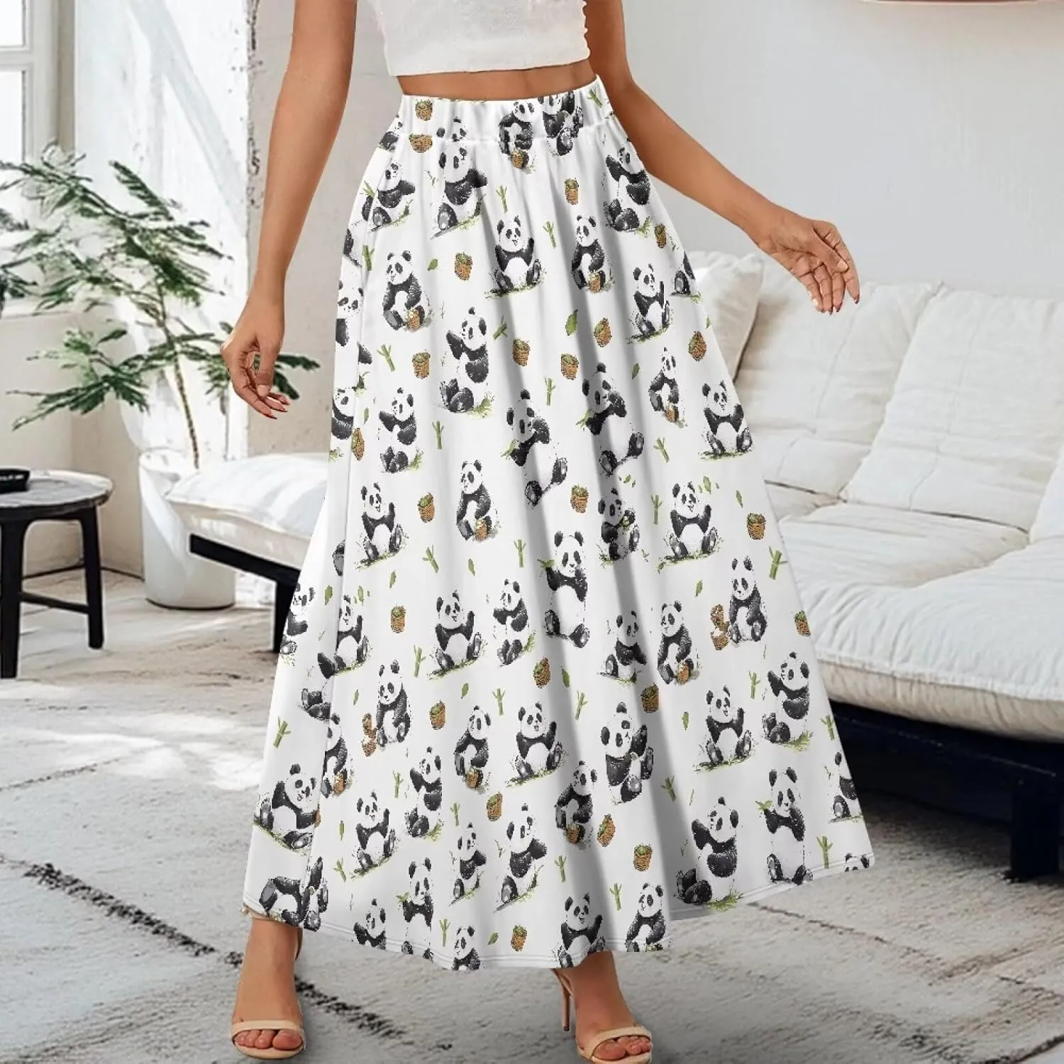 Women's Midi Skirt with Pockets Elastic Waist Flowy Ruffle Casual Summer Boho A-line Skirts Size S-2XL