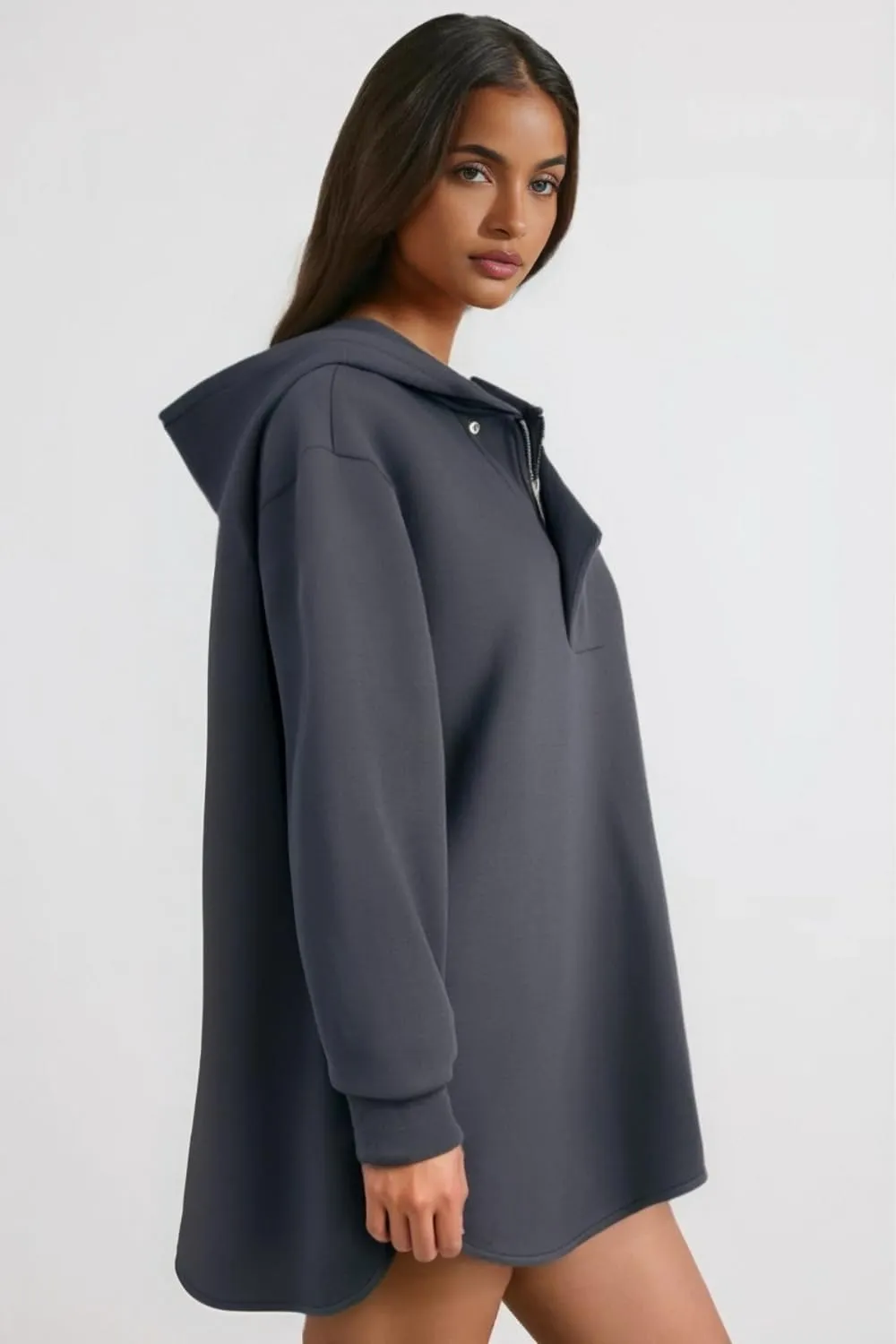 Women's Oversized Hoodies Dress Trendy Pullover Long Sleeve Half Zip Hooded Sweatshirts with Pocket