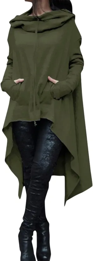 Womens Oversized Hoodies Plus Size Casual Asymmetrical Hem Long Hoodie Hooded Sweatshirt Pullover Tops with Pockets