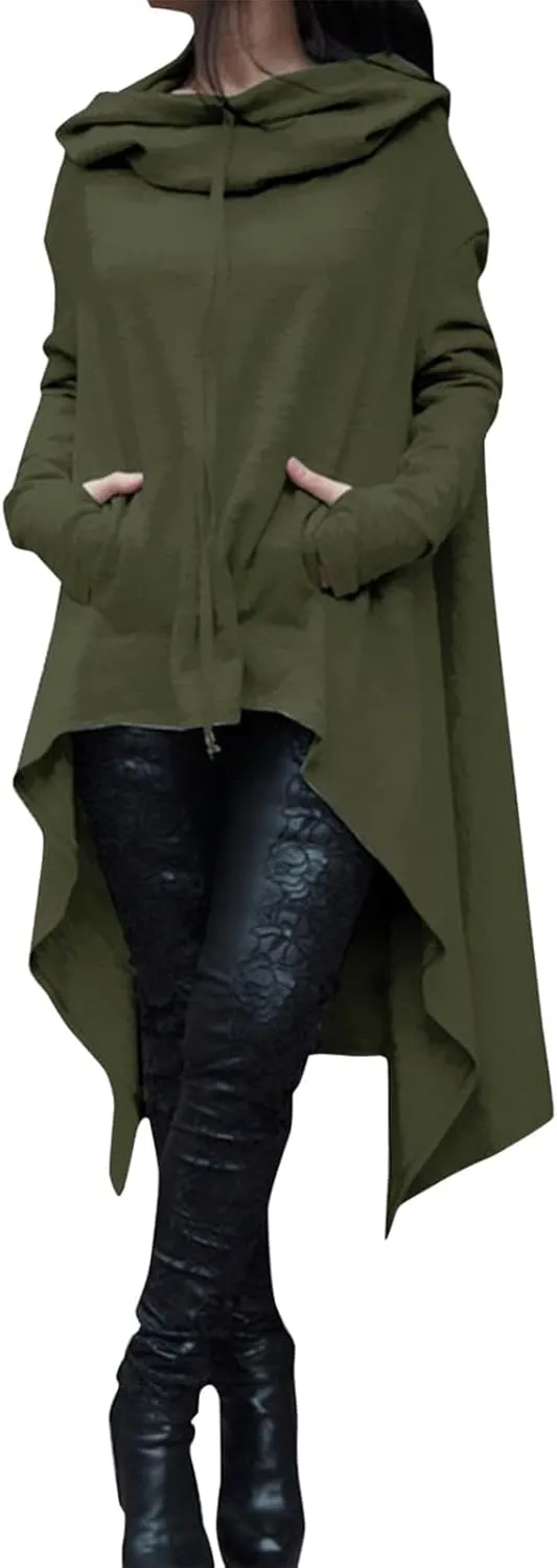 Womens Oversized Hoodies Plus Size Casual Asymmetrical Hem Long Hoodie Hooded Sweatshirt Pullover Tops with Pockets