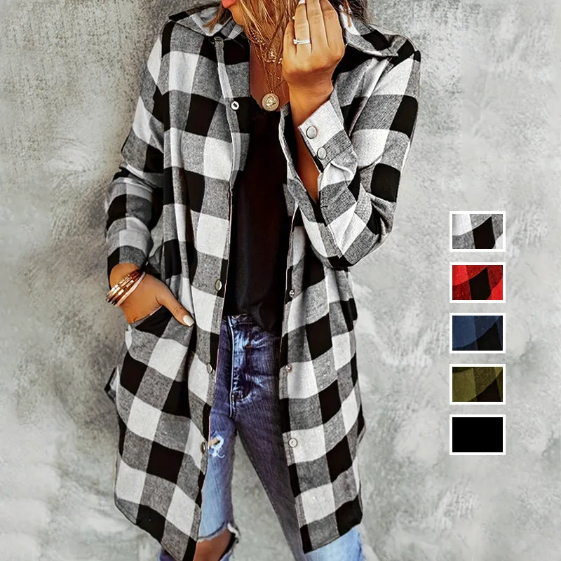 Womens Plaid Longline Shirt Jacket