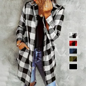 Womens Plaid Longline Shirt Jacket