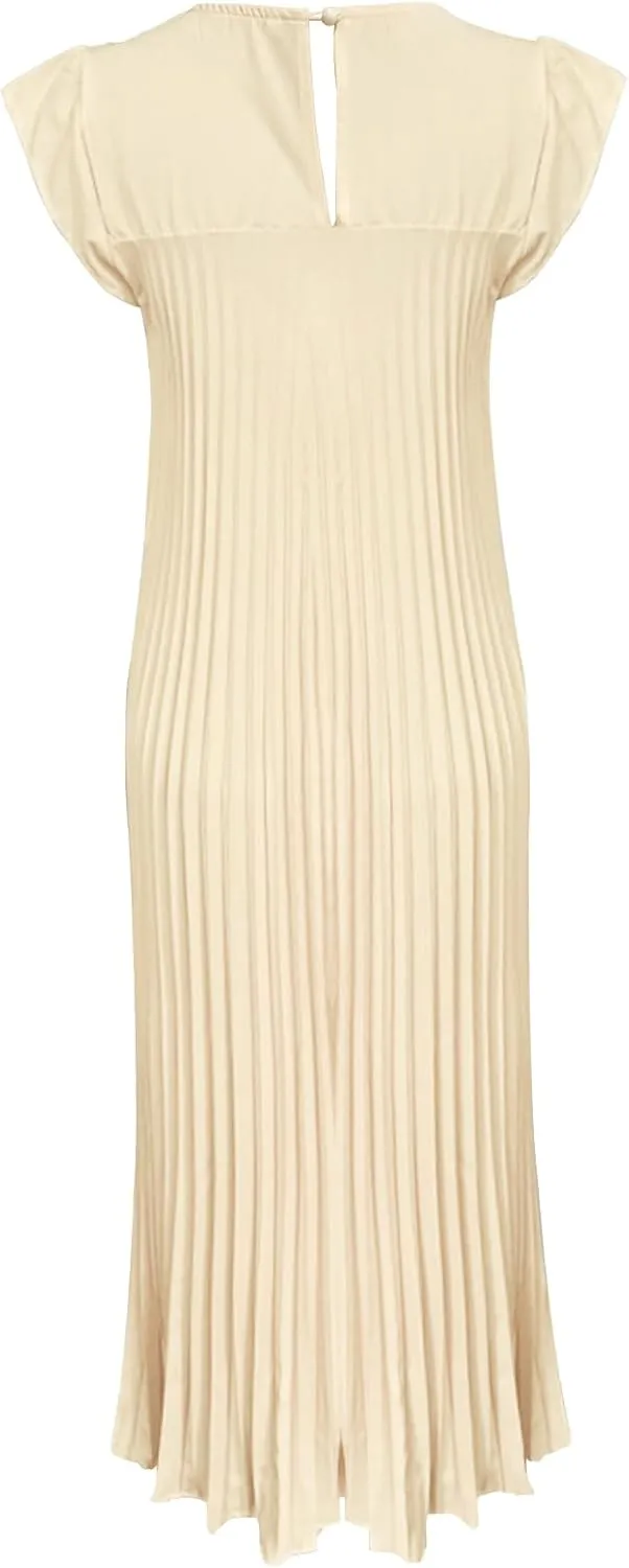 Womens Summer Cap Short Sleeve Maxi Dress 2025 Pleated Casual Loose Long Dresses with Pockets