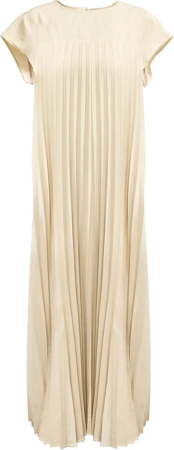 Womens Summer Cap Short Sleeve Maxi Dress 2025 Pleated Casual Loose Long Dresses with Pockets