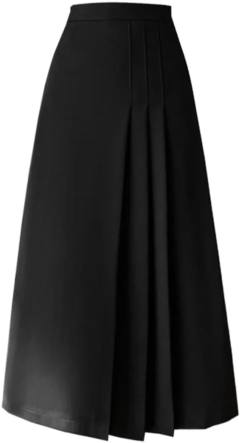 Women's Vintage Pleated Skirts Summer Solid High Waist Mid Length Swing Office A-Line Skirts