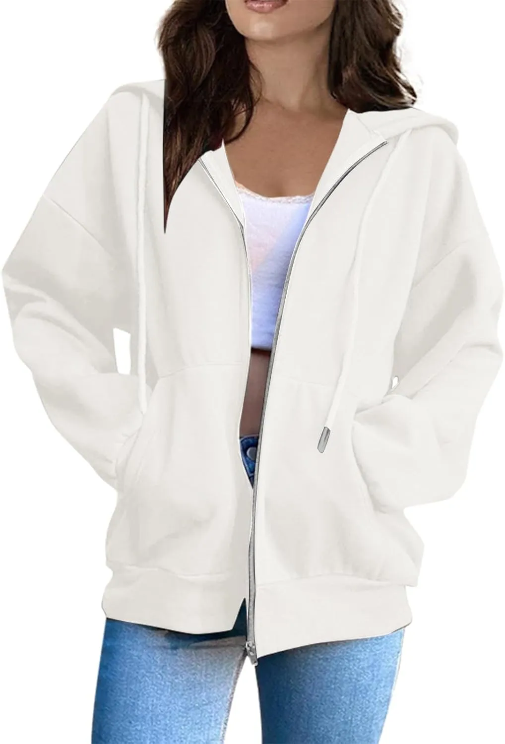 Womens Zip Up Hoodies Light Weight Jackets Womens Long Sleeve Oversized Zip Up Hoodie for Women 2024 Fall Clothes