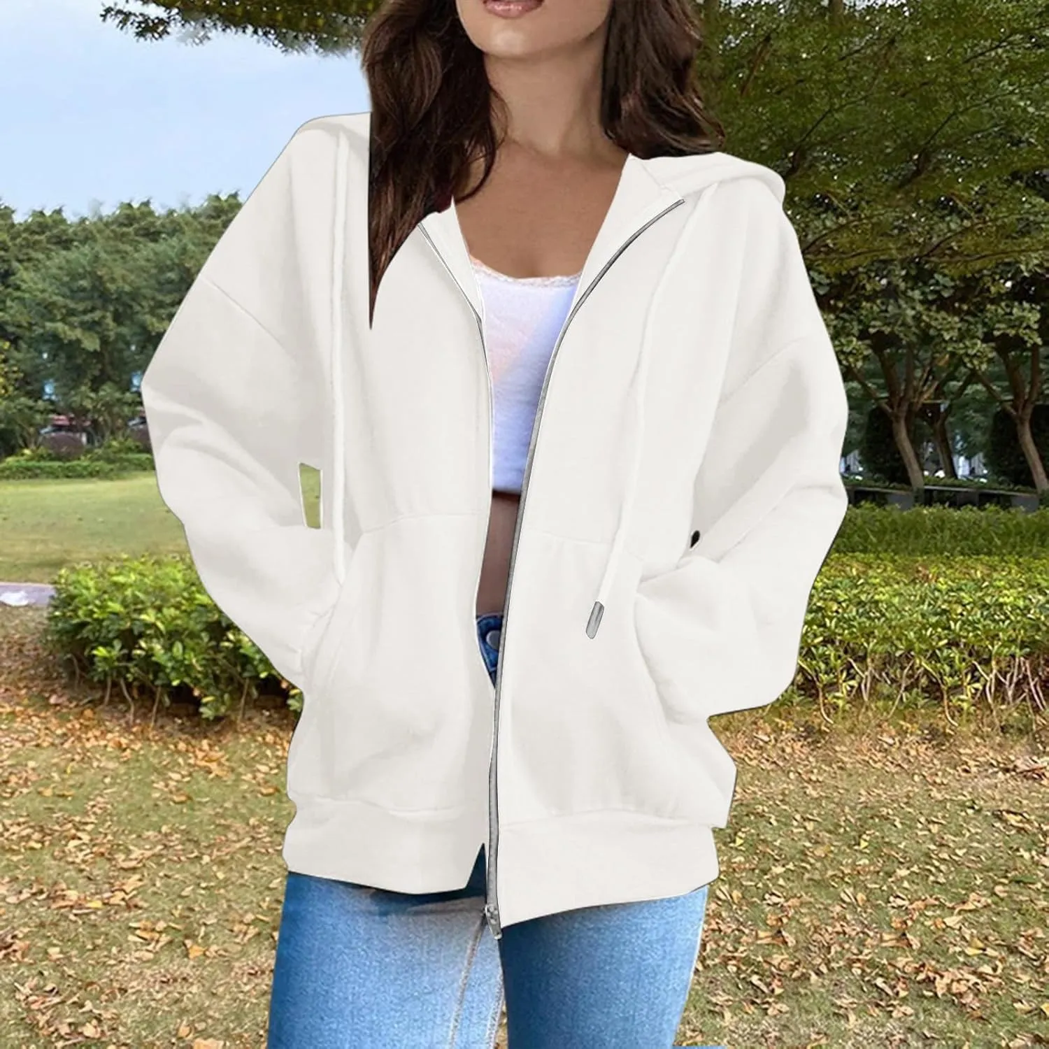 Womens Zip Up Hoodies Light Weight Jackets Womens Long Sleeve Oversized Zip Up Hoodie for Women 2024 Fall Clothes