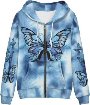 Women's Zip Up Y2K Hoodies Casual Long Sleeve Hooded Sweatshirt Fall & Winter Track Jackets with Pockets
