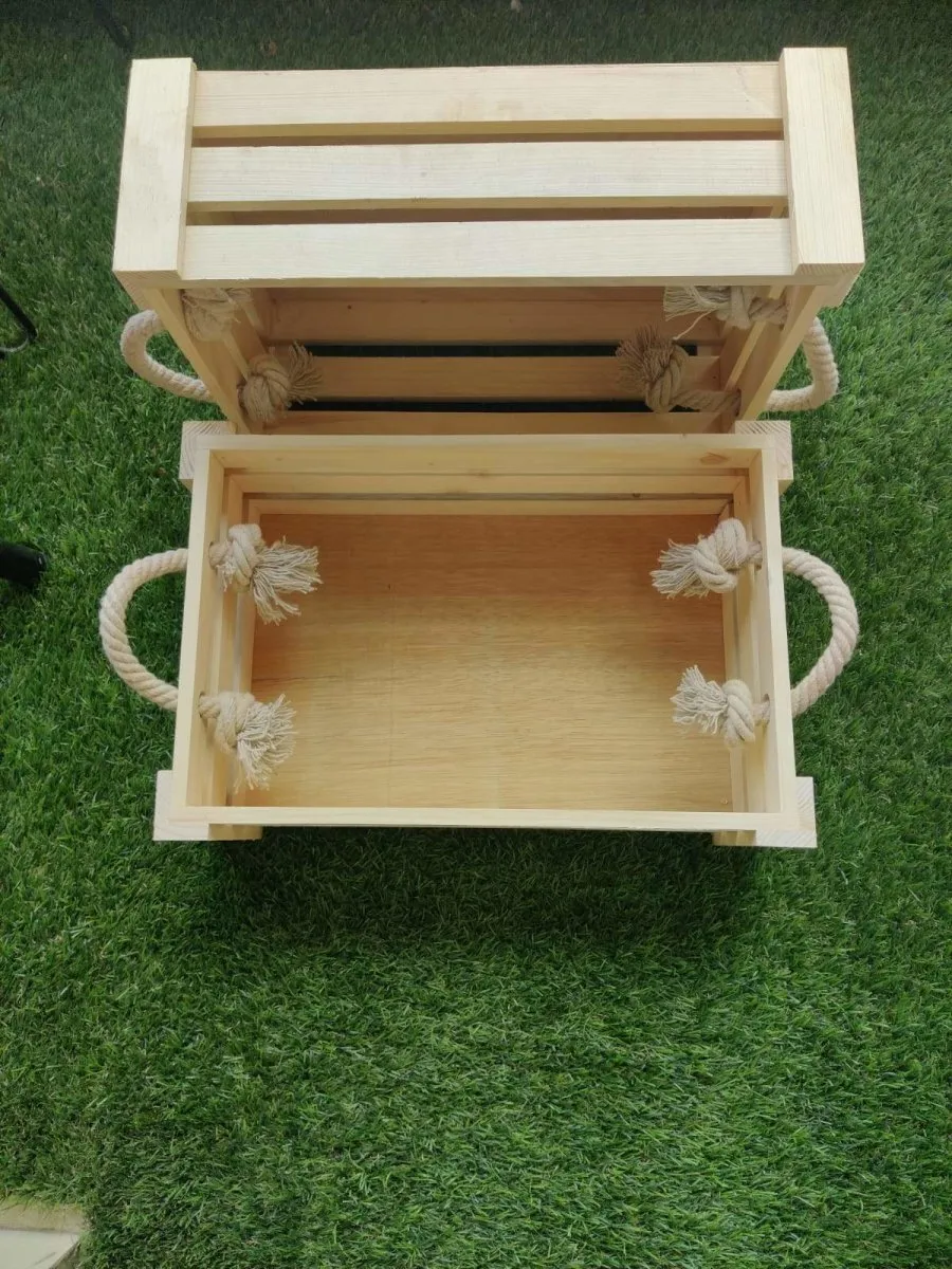 Wooden Crates with Holder | Pine Wood Storage Baskets | Medium