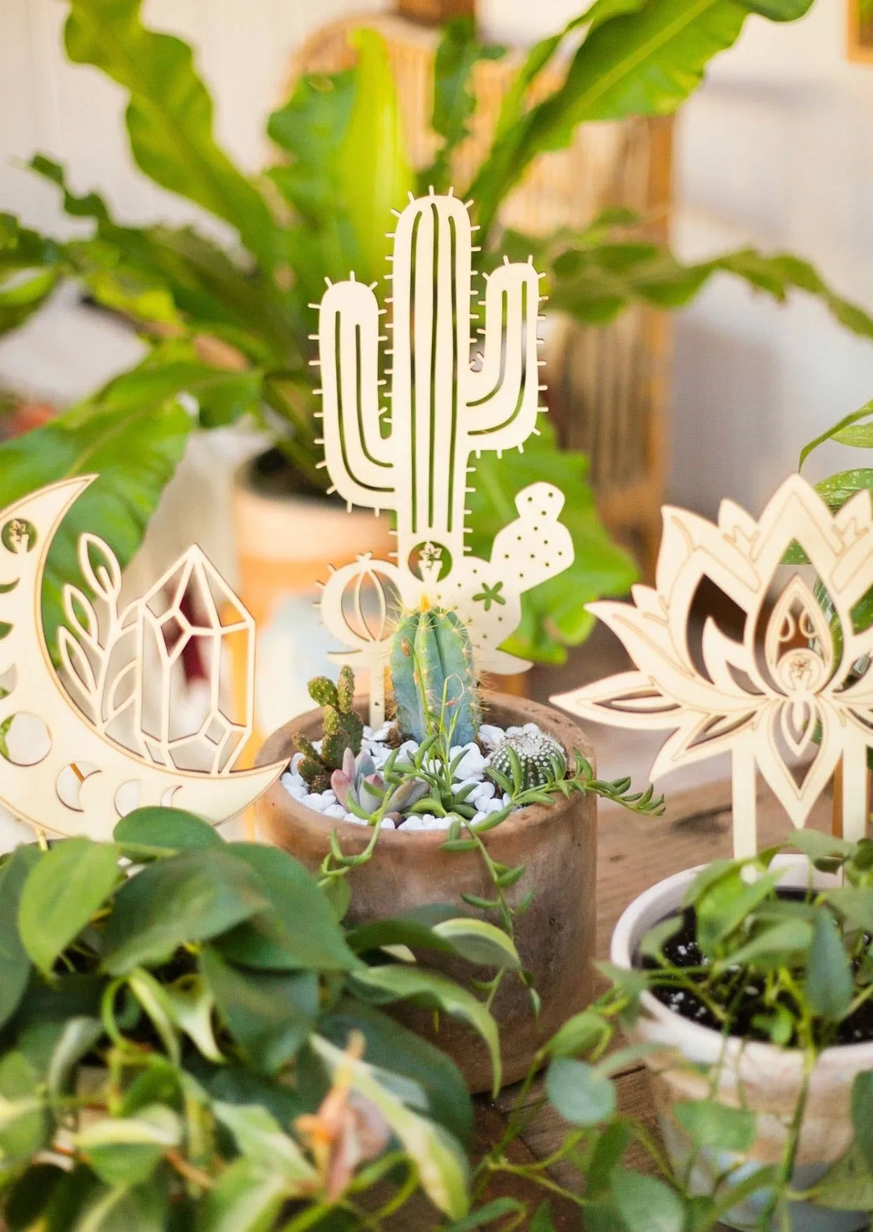 Wooden Plant Decor: 3 Sealed Design Trellis Stakes