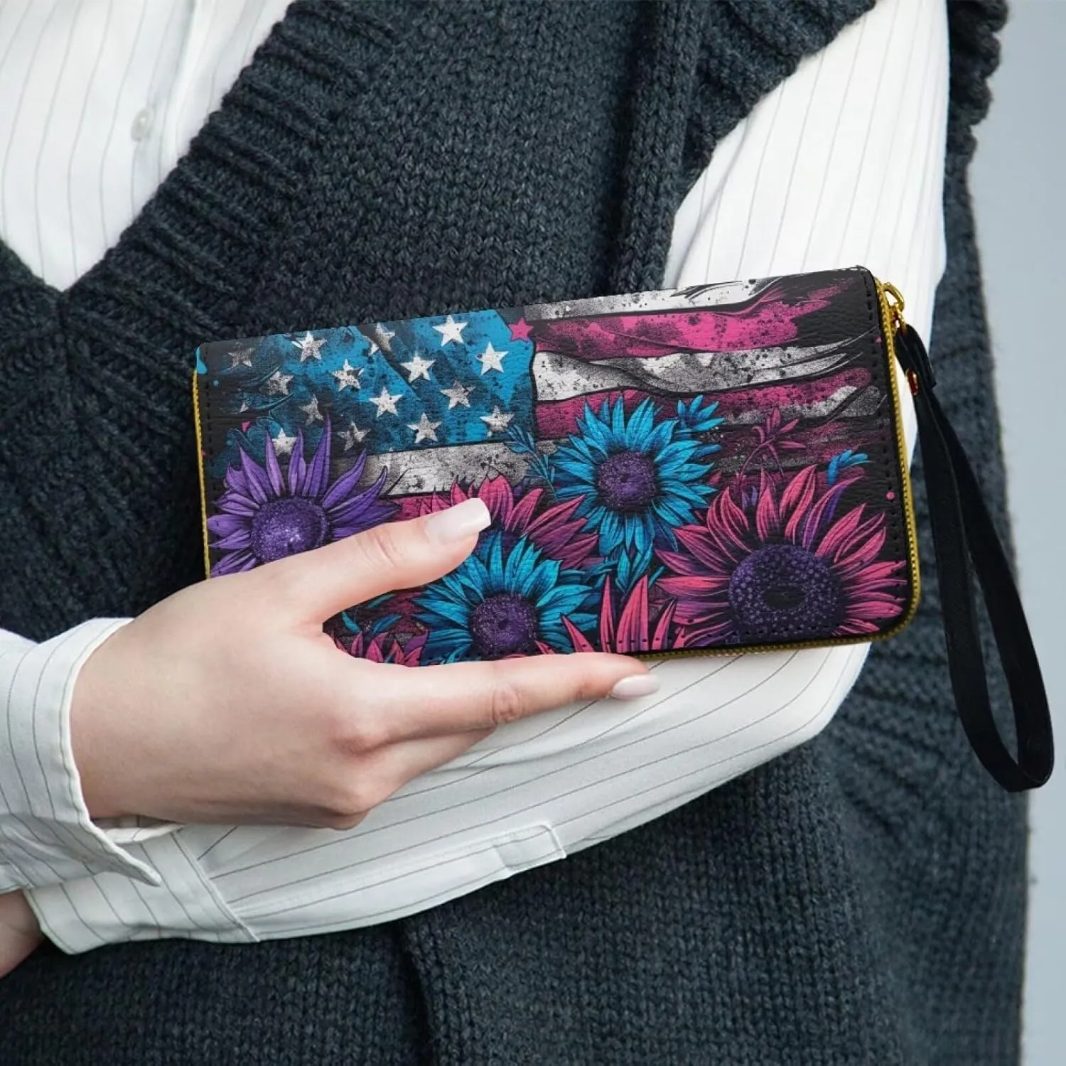 Wristlet Clutch Bags for Women, PU Leather Clutch Bags for Women Bifold Long Slim Clutch