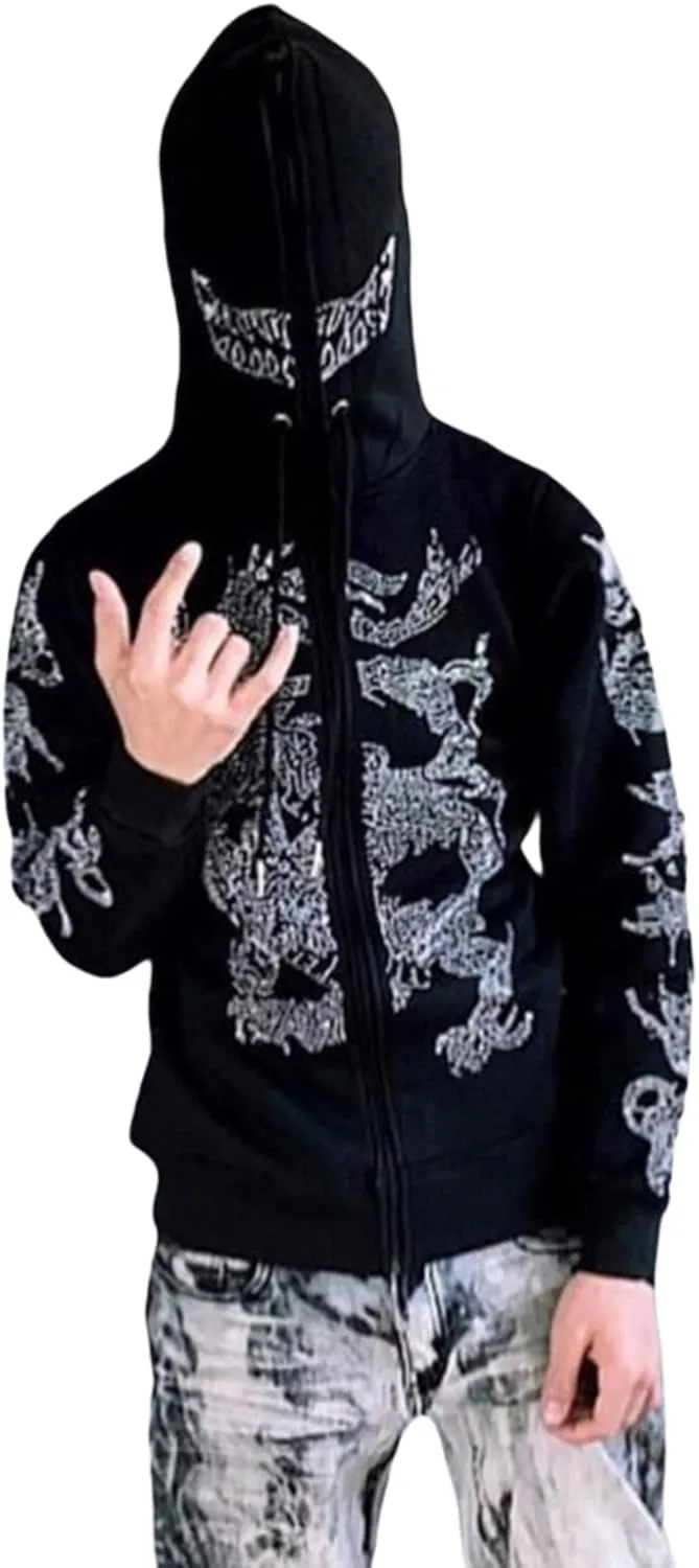 Y2k Black Rhinestone Zip Up Hoodie Women Oversized Sweatshirt Grunge Aesthetic Hoodies Men Casual Jackets Streetwears