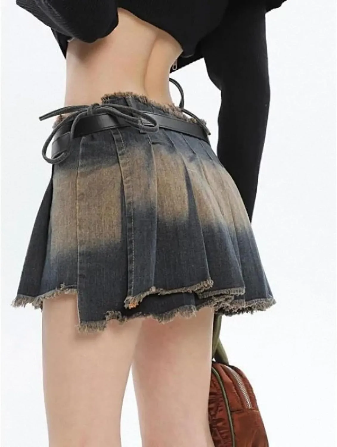 Y2K Vintage Women Irregular Pleated Denim Short Mini Skirts Retro Denim Streetwear Shorts Skirt High Waist A-Line Skirt