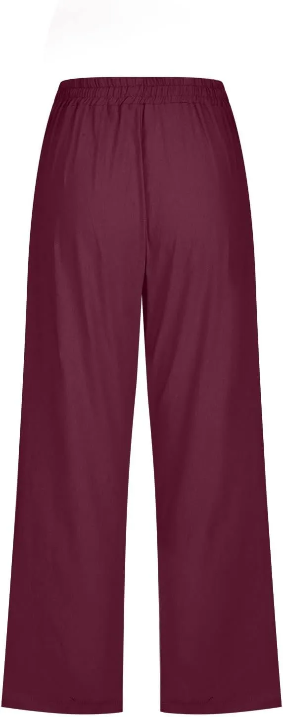 yardsong Capri Pants for Women Cotton Linen Casual Summer Pants Plus Size Drawstring Elastic Waist Capris with Pockets