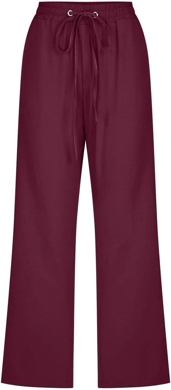 yardsong Capri Pants for Women Cotton Linen Casual Summer Pants Plus Size Drawstring Elastic Waist Capris with Pockets