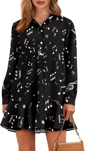 Youngerbaby Shirt Dresses for Woman Long Sleeve Mini Dresses Ruffle Hem Dresses with Pockets S-2XL