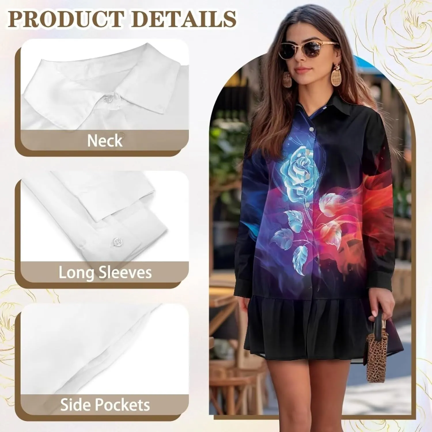 Youngerbaby Shirt Dresses for Woman Long Sleeve Mini Dresses Ruffle Hem Dresses with Pockets S-2XL