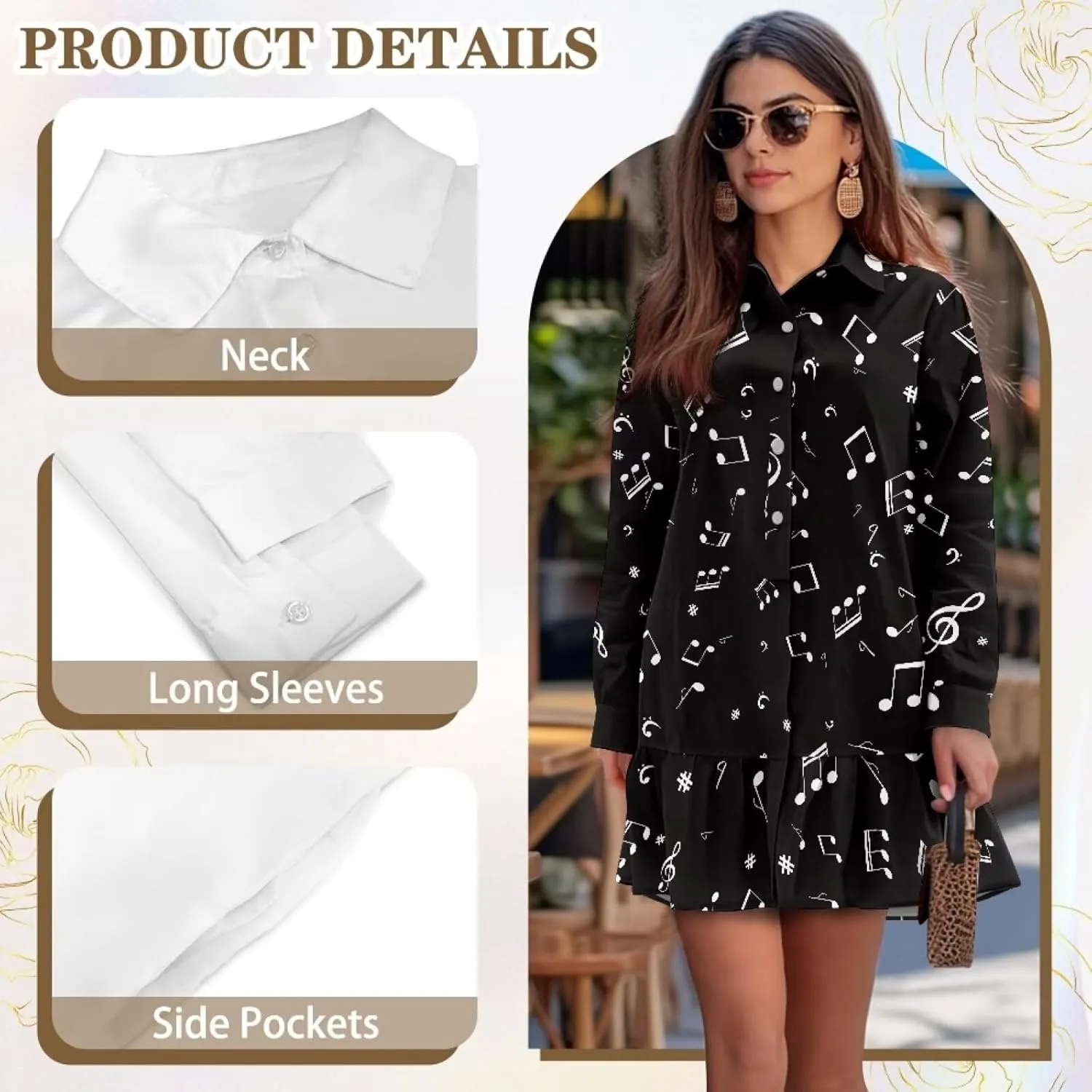 Youngerbaby Shirt Dresses for Woman Long Sleeve Mini Dresses Ruffle Hem Dresses with Pockets S-2XL