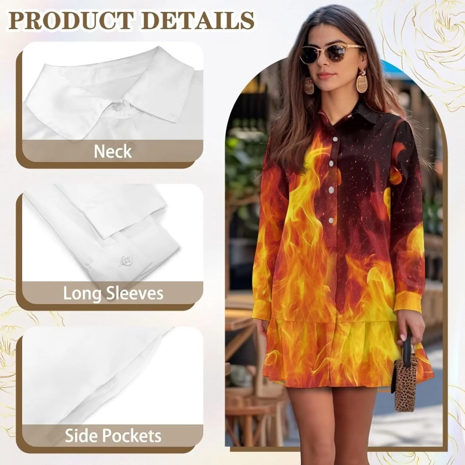 Youngerbaby Shirt Dresses for Woman Long Sleeve Mini Dresses Ruffle Hem Dresses with Pockets S-2XL