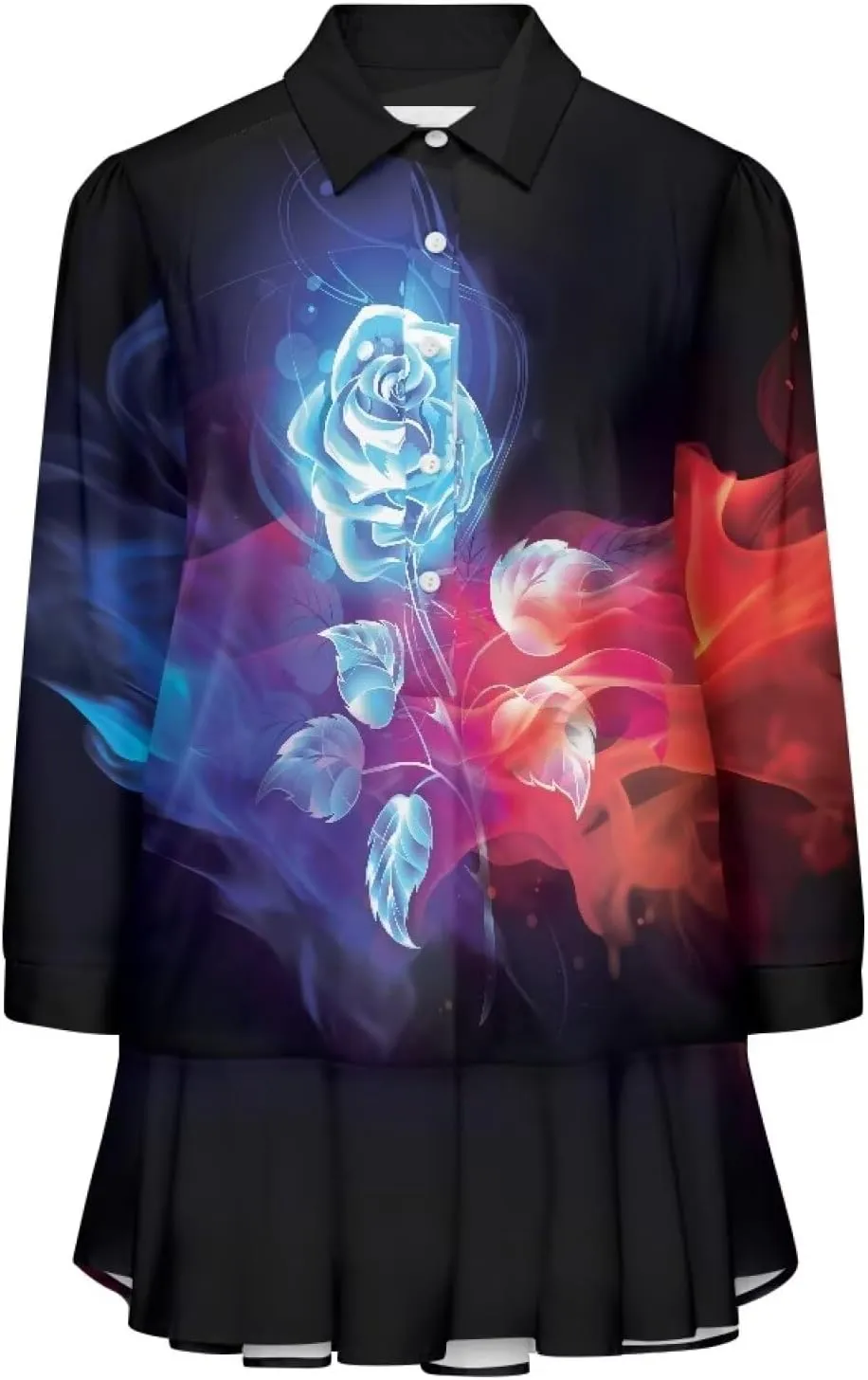 Youngerbaby Shirt Dresses for Woman Long Sleeve Mini Dresses Ruffle Hem Dresses with Pockets S-2XL