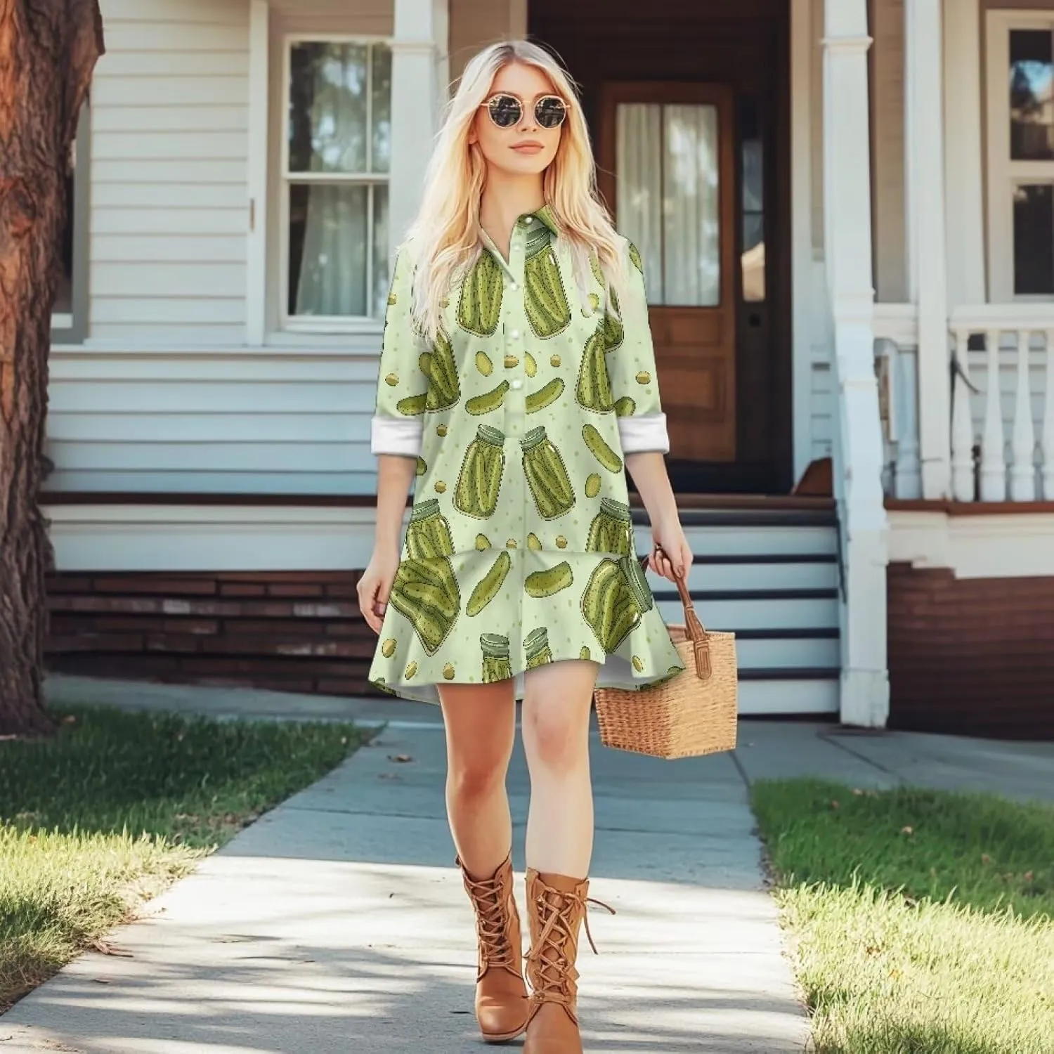 Youngerbaby Shirt Dresses for Women Long Sleeve Mini Dresses with Pockets Ruffee Hem Dresses S-2XL
