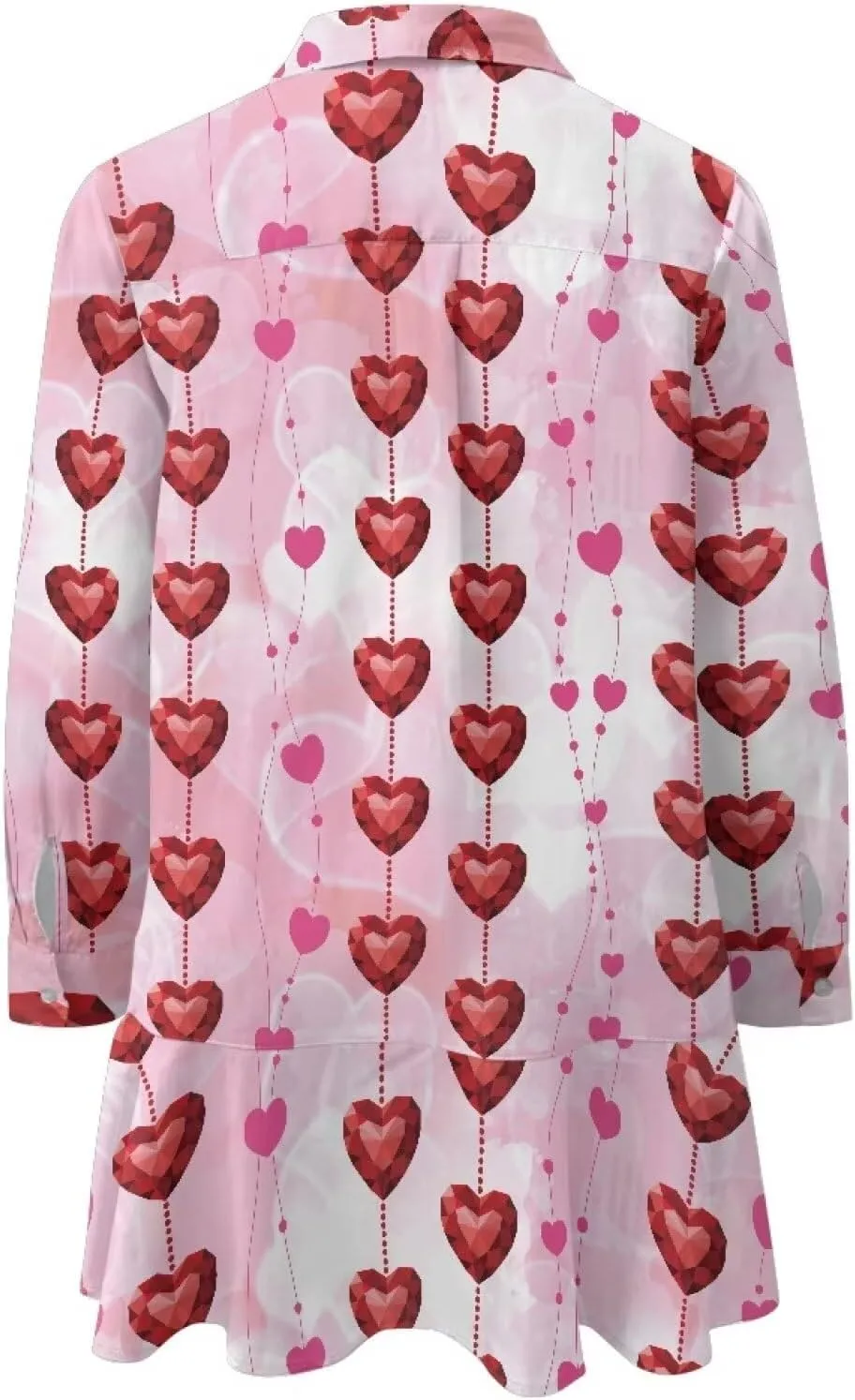 Youngerbaby Valentine's Day Shirt Dresses for Woman Ruffle Hem Dresses with Pockets Long Sleeve Mini Dress S-2XL