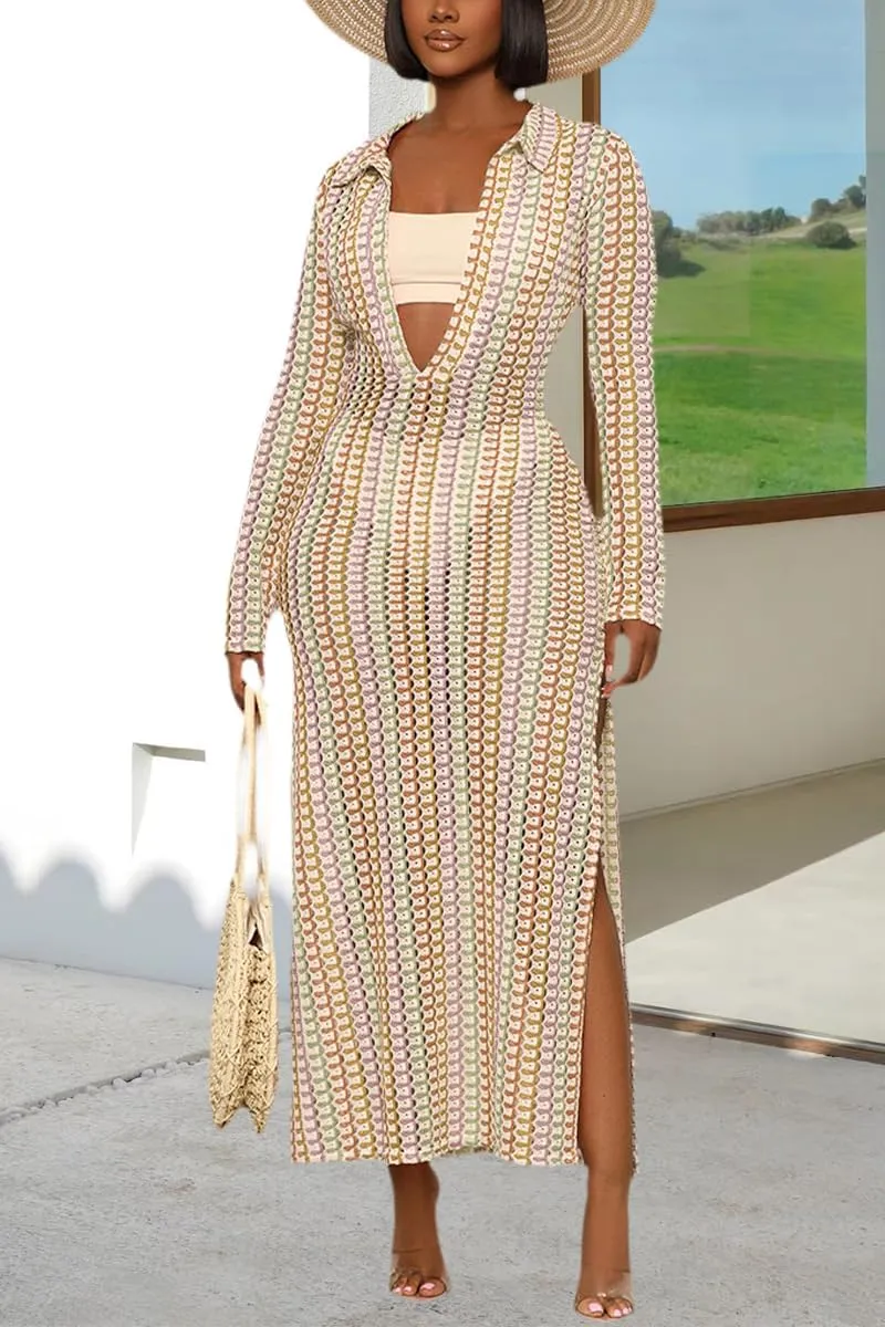 YouSexy Women's Sexy Swimsuit Maxi Dress Long Sleeve Hollow Out Long Beach Cover Up Dress