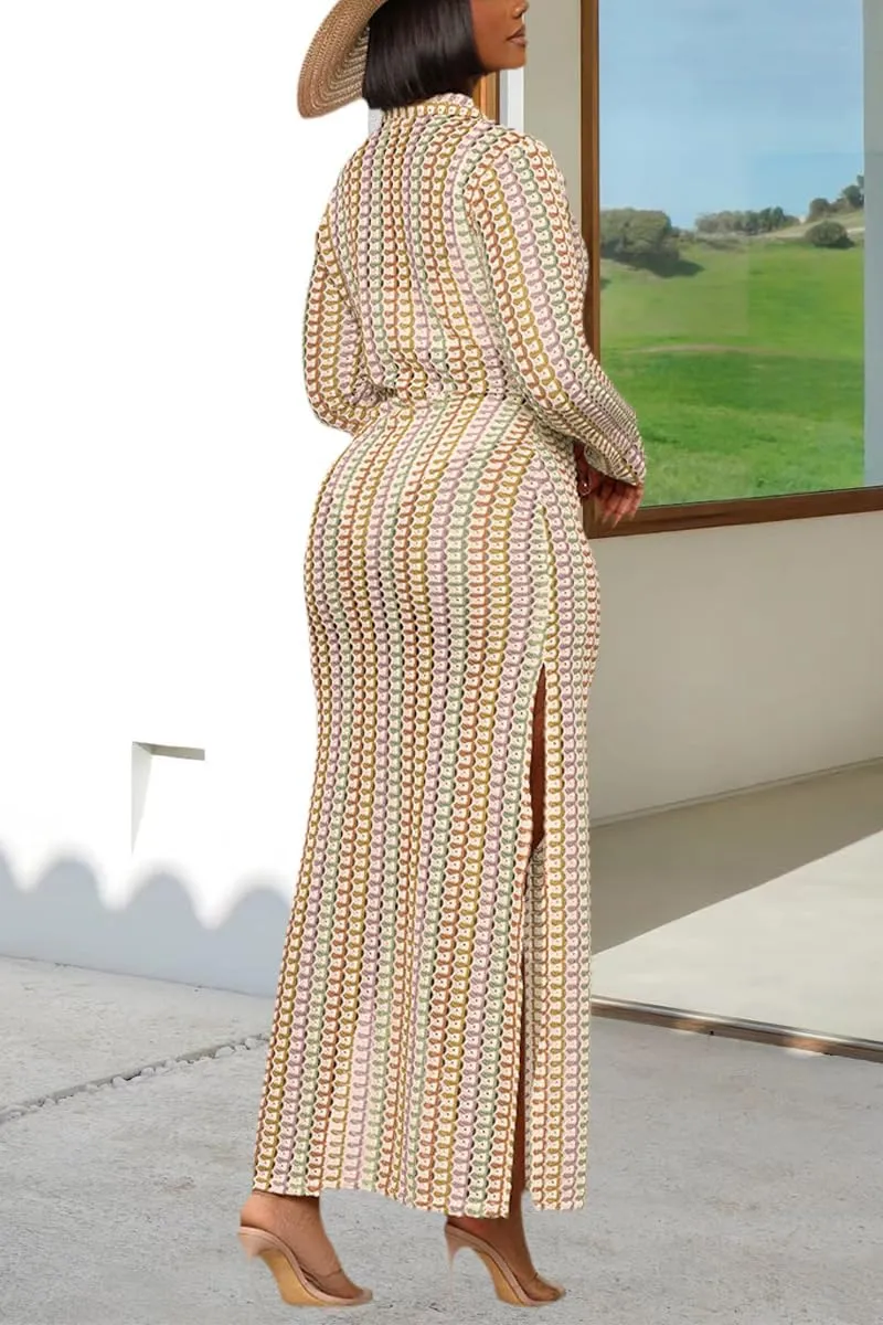 YouSexy Women's Sexy Swimsuit Maxi Dress Long Sleeve Hollow Out Long Beach Cover Up Dress